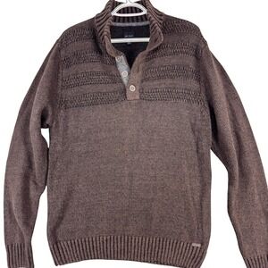 JB Holt Sweater Mens Medium Brown Button Mock Neck Textured Knit Pullover Henley